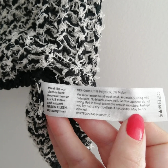 Eileen Fisher Tufted Cotton Twist Open Knit Tank Top Black and White Chain Small - Picture 12 of 15